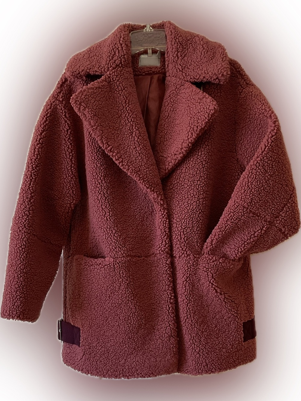 ASOS Plush Teddy Jacket in Mauve Faux Sherpa Size 6
